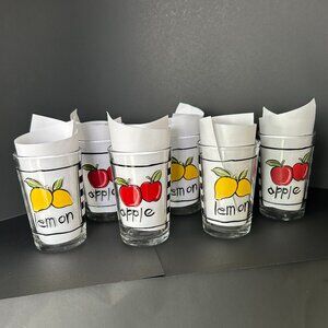 Vintage KIG Juice Glasses Apple and Lemon design - Set of Six!